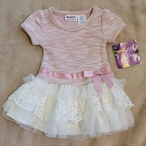BLUEBERI BOULEVARD PINK DRESS WITH TULLE LACE SKIRT, SIZE 18 MOS. - NEW!